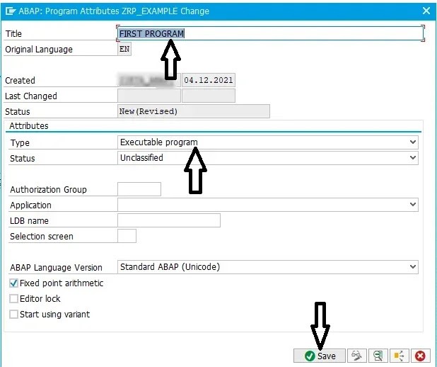 Program title and other details